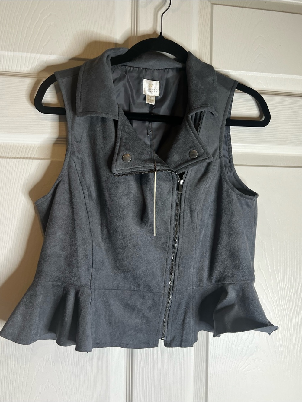 NWT LC Lauren Conrad Gray Faux Suede Peplum Moto Vest